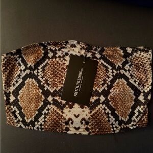 PrettyLittleThing Brown and Black Snake Print Tube Top